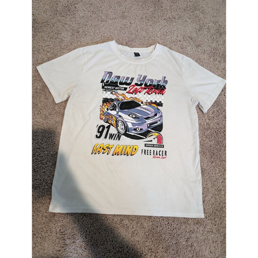 Romwe Race Car Shirt Adult Large New York 1991 Flames Car Graphic